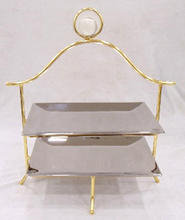 Load image into Gallery viewer, 2 Tier Stand Silver with Gold Frame and Ball Knobs