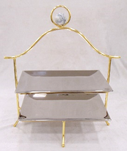 Load image into Gallery viewer, 2 Tier Stand Silver with Gold Frame and Ball Knobs