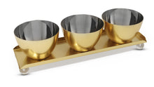 Load image into Gallery viewer, Gold 3 Bowl Relish Dish on Tray with Ball Legs - 14.8"L