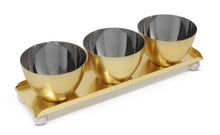 Load image into Gallery viewer, Gold 3 Bowl Relish Dish on Tray with Ball Legs - 14.8"L