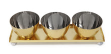 Load image into Gallery viewer, Gold 3 Bowl Relish Dish on Tray with Ball Legs - 14.8"L
