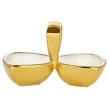 Load image into Gallery viewer, 2 Ceramic Snack Bowl with Gold Outside and Handle- 8.5"