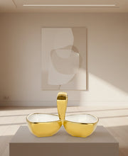 Load image into Gallery viewer, 2 Ceramic Snack Bowl with Gold Outside and Handle- 8.5"