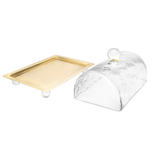 Load image into Gallery viewer, Rectangle Cake Dome Gold with Ball Knob - 10.2"L