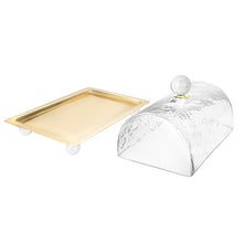Load image into Gallery viewer, Rectangle Cake Dome Gold with Ball Knob - 10.2"L