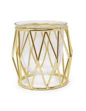 Load image into Gallery viewer, Gold Brass Hurricane Candle Holder - Diamond Shaped Design