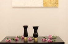 Load image into Gallery viewer, Black Glass Vase with Gold Base