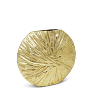 Load image into Gallery viewer, Gold Crumpled Circular Vase, 8.25"H