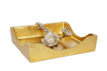 Load image into Gallery viewer, Gold Square Napkin Holder With Silver Flower Design