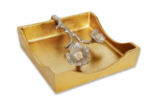 Load image into Gallery viewer, Gold Square Napkin Holder With Silver Flower Design