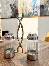 Load image into Gallery viewer, Glass Salt and Pepper Set with Gold Twig Design - 4"L x 2"W x 7.5"H