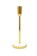 Load image into Gallery viewer, Gold Taper Candle Holder on White Marble Base - 10"H