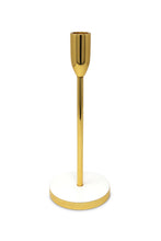 Load image into Gallery viewer, Gold Taper Candle Holder on White Marble Base - 10"H