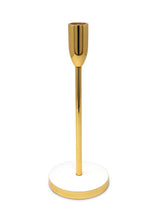 Load image into Gallery viewer, Gold Taper Candle Holder on White Marble Base - 10"H