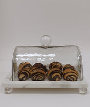 Load image into Gallery viewer, Marble Cake Plater with Glass Cover and Ball Knob - 10.4"L
