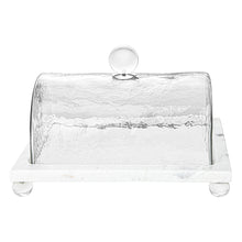 Load image into Gallery viewer, Marble Cake Plater with Glass Cover and Ball Knob - 10.4"L