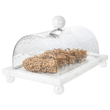 Load image into Gallery viewer, Marble Cake Plater with Glass Cover and Ball Knob - 10.4"L