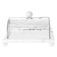 Load image into Gallery viewer, Marble Cake Plater with Glass Cover and Ball Knob - 10.4"L