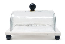 Load image into Gallery viewer, Marble Cake Plater with Glass Cover and Ball Knob - 10.4"L