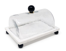 Load image into Gallery viewer, Marble Cake Plater with Glass Cover and Ball Knob - 10.4"L