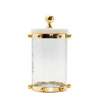 Load image into Gallery viewer, Hammered Glass Canister with Gold Ball Design 8"