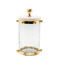 Load image into Gallery viewer, Hammered Glass Canister with Gold Ball Design 8"