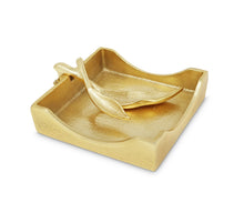 Load image into Gallery viewer, Gold Square Napkin Holder with Leaf Tong
