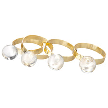 Load image into Gallery viewer, S/4 Napkin Rings Gold with Clear Ball Detail - 2"
