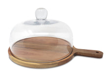 Load image into Gallery viewer, Glass Cake Dome on Wooden Board Base