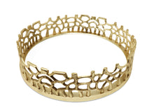 Load image into Gallery viewer, Round Gold Mirror Tray with Lace Design, 12"D