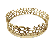 Load image into Gallery viewer, Round Gold Mirror Tray with Lace Design, 12"D