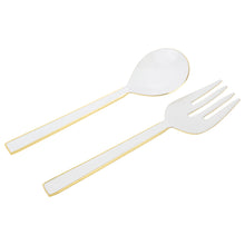 Load image into Gallery viewer, S/2 White Salad Server with Gold Rim and Back