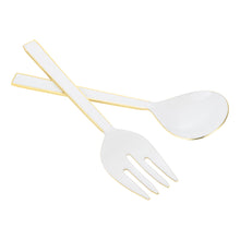 Load image into Gallery viewer, S/2 White Salad Server with Gold Rim and Back