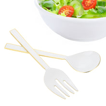 Load image into Gallery viewer, S/2 White Salad Server with Gold Rim and Back