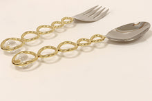 Load image into Gallery viewer, Cake/Salad Servers with Gold Loop Design and Clear Ball
