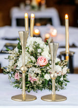 Load image into Gallery viewer, Set of 2 Gold Taper Candle Holders with Ball Design, 6.25"