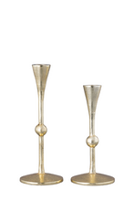 Load image into Gallery viewer, Set of 2 Gold Taper Candle Holders with Ball Design, 6.25"