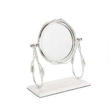 Load image into Gallery viewer, Table Mirror Silver leaf Border White 
Marble Base 12" x 5.5" 8"H