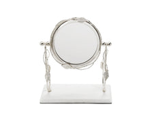Load image into Gallery viewer, Table Mirror Silver leaf Border White 
Marble Base 12" x 5.5" 8"H