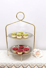 Load image into Gallery viewer, Silver 2 Tier Stand with Gold Frame and Ball Design - 16.5"H