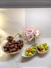 Load image into Gallery viewer, White Porcelain Chip and Dip Bowl Gold Edged, 10"