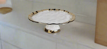 Load image into Gallery viewer, White Porcelain Cake Stand with Gold Edge, 13.25"D