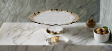 Load image into Gallery viewer, White Porcelain Cake Stand with Gold Edge, 13.25"D