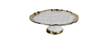 Load image into Gallery viewer, White Porcelain Cake Stand with Gold Edge, 13.25"D