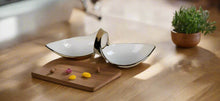 Load image into Gallery viewer, White Porcelain Double Snack Bowl with Gold, 13"L