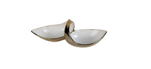 Load image into Gallery viewer, White Porcelain Double Snack Bowl with Gold, 13"L