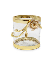 Load image into Gallery viewer, Hammered Glass Canister with White Enamel and Gold Leaf Flower, Marble Lid with Gold knob (3 sizes)