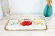 Load image into Gallery viewer, White Porcelain Relish Dish with 3 Square Bowls with Gold Trim