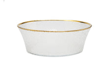 Load image into Gallery viewer, Set of 4 Pebbled Glass Dinner Plates Raised Rim with Gold Border