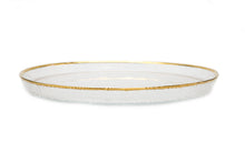 Load image into Gallery viewer, Set of 4 Pebbled Glass Dinner Plates Raised Rim with Gold Border